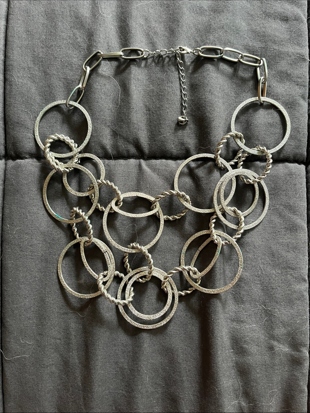 Textured Silver-Tone Linked Circle Necklace